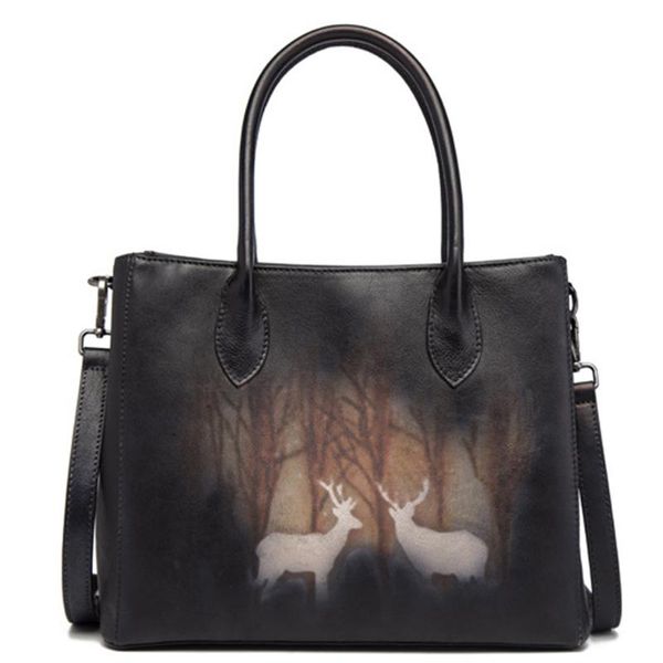 

fasion new women genuine leather handle bag handbag tote deer pattern natural skin cross body messenger shoulder bags