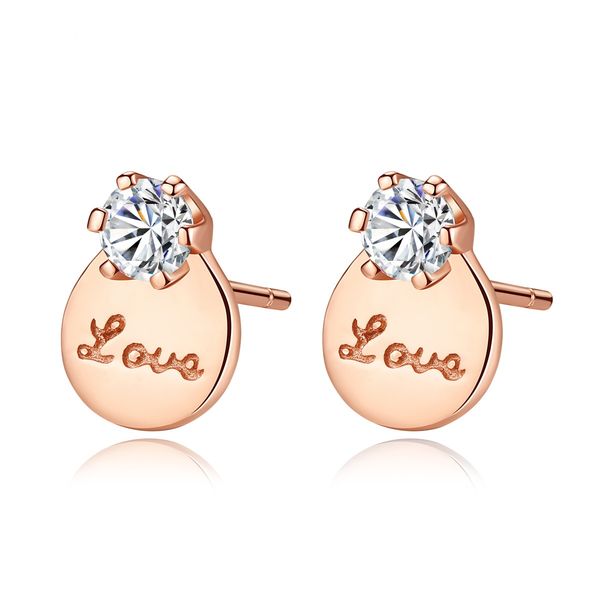 

women earstud s925 zircon sterling sliver love letter earring for wedding party gift with box fashion jewelry earing accessories festival, Golden;silver