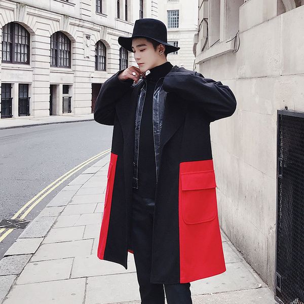 

2021 new original warm winter coat long men's patchwork wool coat. z640, Black