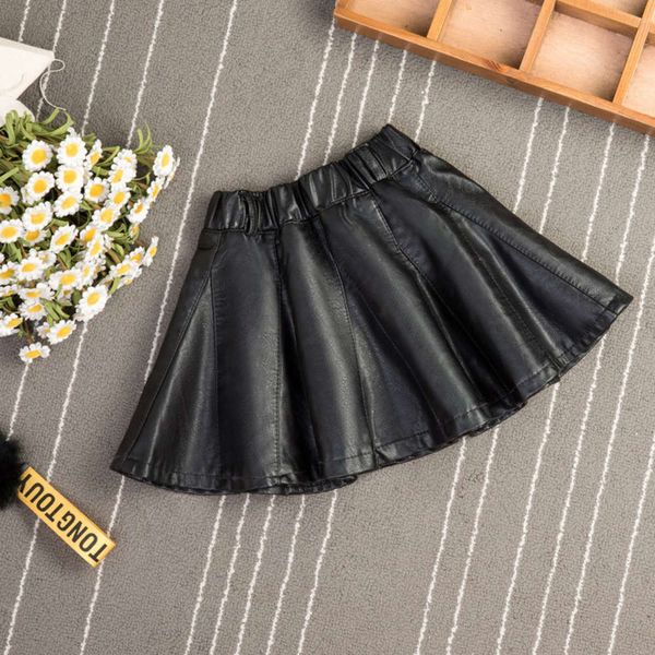 

sle girl's small autumn winter foreign 2020 new children's short skirt pu leather little girl middle and big child, Blue