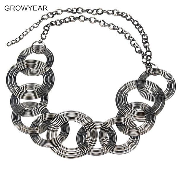 

ethnic style black gun plated chorker necklace women stainless steel multi wire circle linked chain collar necklaces, Golden;silver