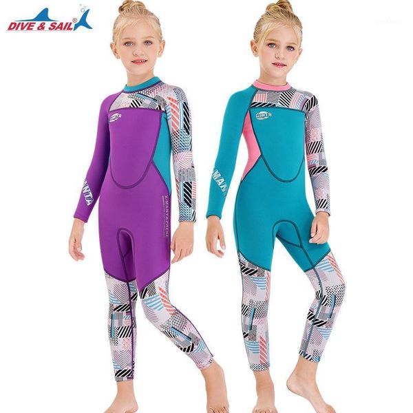

swim wear 2.5mm neoprene one piece full wetsuits for kids boys girls back zipper long sleeve swimsuit uv protection diving snorkeling1
