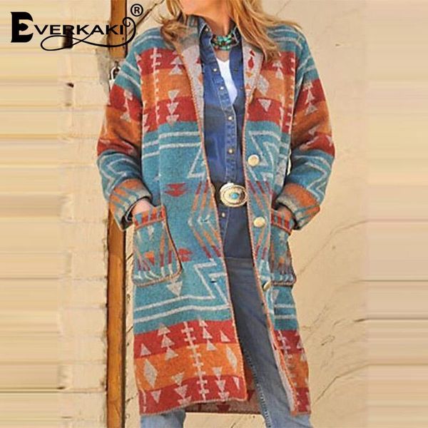 

everkaki boho print coat women outerwear plus size lady ethnic warm jacket coats female cardigans 2021 autumn winter new fashion, Black;brown