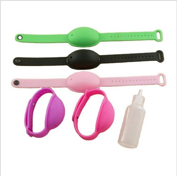 

20ml kids hand sanitizer dispensing bottle+ wrist bracelet 2pcs set silicone bangle alcohol sanitizer wristband childrens gift toys g10708, Red;brown