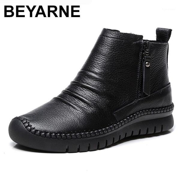 

beyarne 2020 women's ankle boots autumn winter soft handmade retro mar boots flat shoes 100% genuine leather for wome1, Black