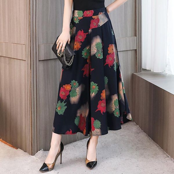 

women's pants & capris print wide leg women elastic waist skirt loose trousers plus size 4xl cotton ankle length1, Black;white