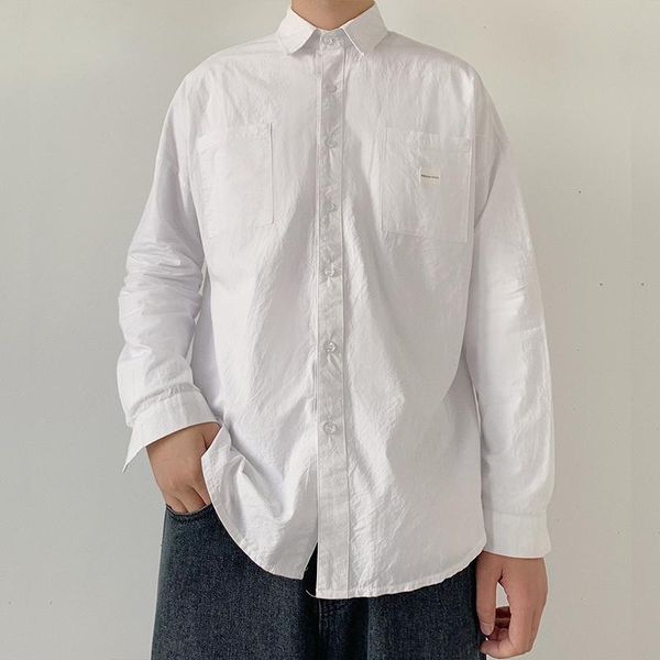 

men's casual shirts 2021 spring and autumn youth solid color japanese long-sleeved shirt fashion wild loose s-2xl, White;black
