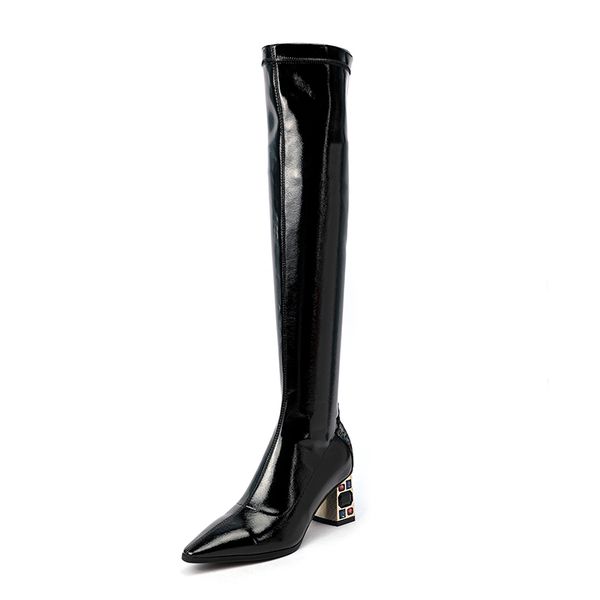 

2021 new on knee fashion to shoes high heels woman winter boots glws, Black