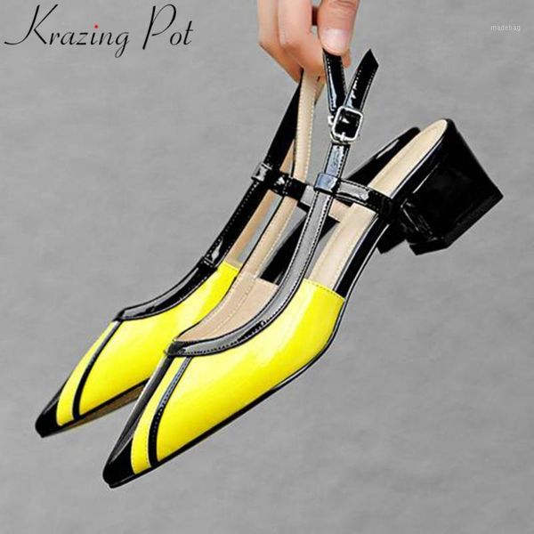 

dress shoes krazing pot mixed colors chunky med heels buckle strap large size slingback pumps pointed toe preppy style big l311, Black