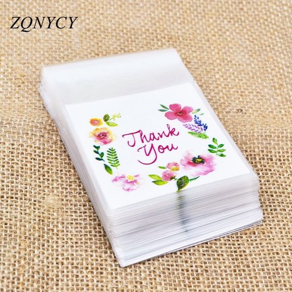 

100pcs plastic bags thank you cookie&candy self-adhesive for wedding birthday party gift biscuit baking packaging bag