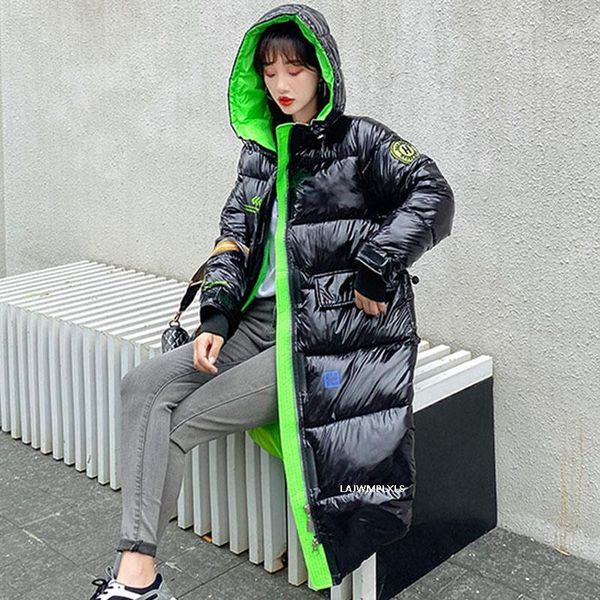 

2020 winter thick jacket long parka jacket women bright waterproof overcoat loose warm cotton coat winter hooded parka yrf3591, Black