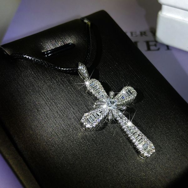 

fashion design necklace pendant luxury jewelry cross zircon micro inlaid exquisite plated with environmental protection, Silver