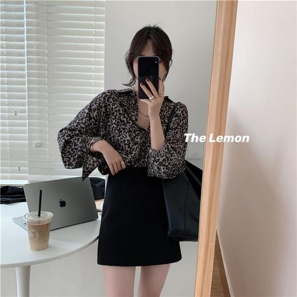 

new 2021 leopard autumn imprint female retro hong kong shirt flavor long print thin temperament higher tide 1 fugk, White