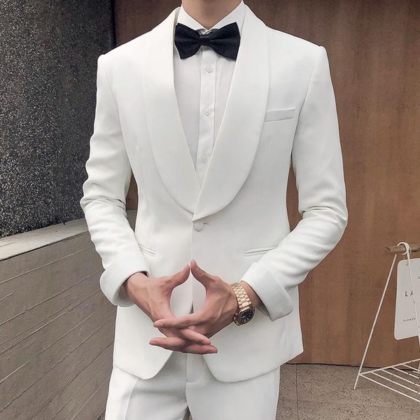 

men's suits & blazers white men wedding 2021 slim fit costume mariage homme groom wear luxury prom christmas suit (jacket+pants+vest) q, White;black