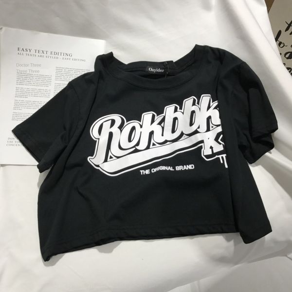 

женская футболка skirtshort юбка skirtshort рукавами пупка подвергшихся воздействию женщин красивый улица письмо напечатанный высокой талии, White