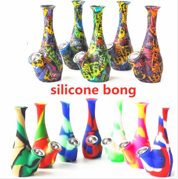 Vaso forma bong fumar tubos duas partes com plataformas de óleo de silicone de metal para fumaça inquebrace impressão bongs