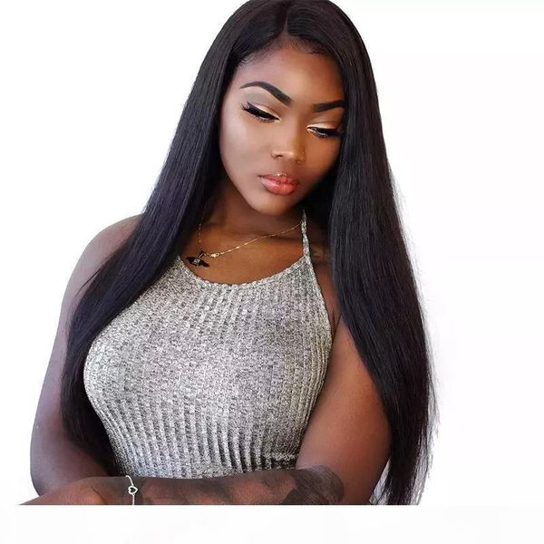 

360 кружева фронтальная бразильские волосы парики yaki прямой glueless virgin бразильские волосы светло-яки 360 полный парик шнурка human pr, Black;brown