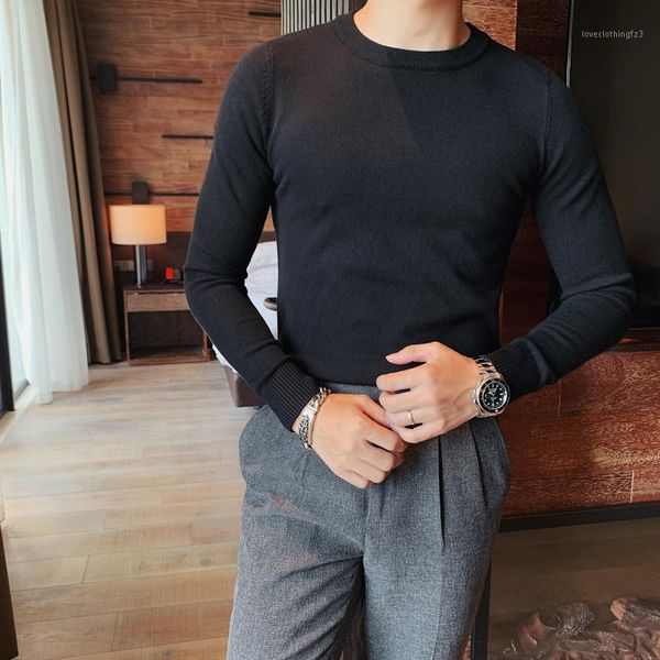 

men's sweaters british style autumn winter turtleneck men clothing fashion 2021 long sleeve sweater all match solid slim fit pull homme, White;black