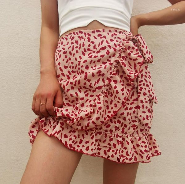 

2020 summer women boho chiffon holiday skirts summer high waist female polka dot a-line ruffles mini beach flare skirt for women1, Black