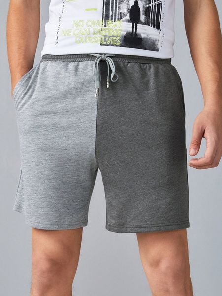 

men colorblock drawstring waist shorts b1ls#, Black