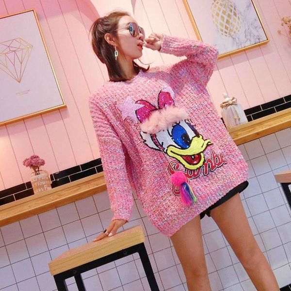 

new cartoon stick fabric lazy sweater and sweater, White;black
