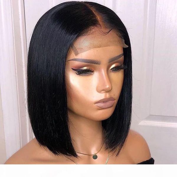 

straight short bob lace front wigs human hair 13*6 brazilian glueless lace front wigs with baby hair pre plucked natural color, Black;brown