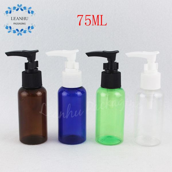 Ombro 75ML Rodada Frasco Plástico Com Baioneta Pump, 75cc Esvaziar recipiente cosmético Loção / Shampoo Sub-engarrafamento