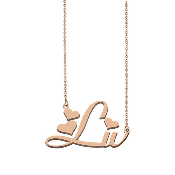 

liv name necklaces pendant custom personalized for women girls children friends mothers gifts 18k gold plated stainless steel, Silver