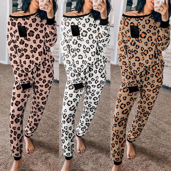 

womens tracksuits autumn winter two piece set women leopard suit long sleeve leisure pocket home sweatpants sets casual clothing, Gray