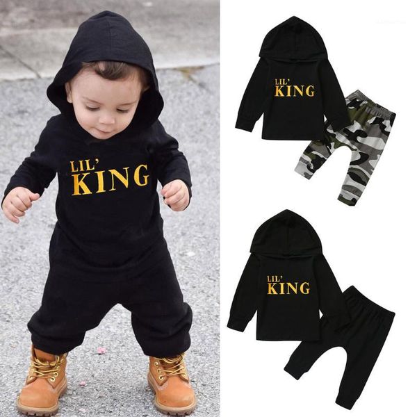 Crianças Crianças Bebê Menino Carta Hoodie T Shirt Tops + Camo Calças Outfits Roupas Conjunto de Alta Qualidade Vetement Fille W8061