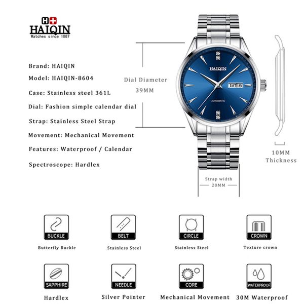

men fashion mens wristwatch watches automatic watch men 2019 watches for relogio mechanical male business haiqin new masculino rjekl, Slivery;brown