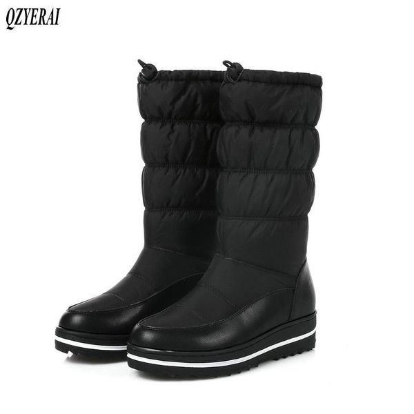 

qzyerai russian winter cold thermal genuine leather snow boots plush women boots fur down warm leather shoes women, Black