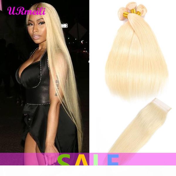

613 indian straight virgin человеческих волос weave 613 blonde связки с closure remy индейца прямой человеческих волос 3 4 пачки с закрытием, Black;brown