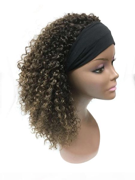 

new hairstyle headband wig for black women human hair ombre diva kinky curly glueless easy fix elegant headband wigs 150%density natural, Black;brown