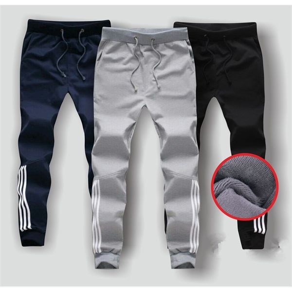 

autumn winter mens thick fleece gyms harem pants cotton trousers male warm velvet sweatpants tracksuit skinny fitted jogger c1031, Black