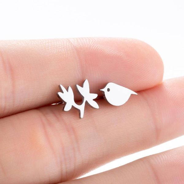

cartoon animal birds and branches stud earrings aesthetic earing for girls kid stainless steel christmas jewelry aretes de mujer, Golden;silver