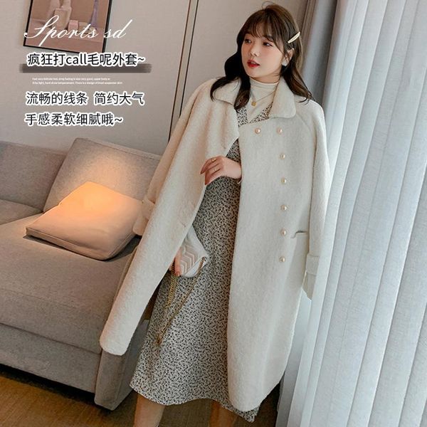 

women's wool & blends 2021 winter big size fat mm korean version shows thin with a single row buckle long hair coat, Black