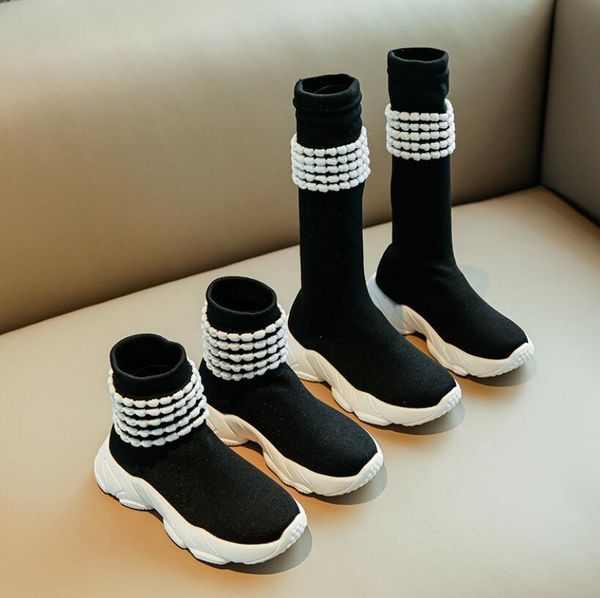 

for girls fashion jackboots kids knee martin boots shell head autumn stretch fabric children single shoes, Black
