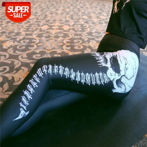 

qickitout women's black leggings skull head evil classic print push up fitness high waist legging oversize #xo9y, Black;white