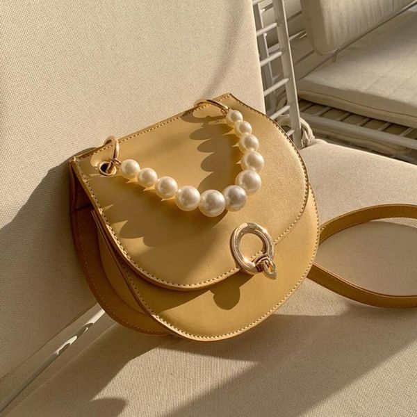 

mini saddle bag 2020 summer new pearl tote bag leather women's designer handbag lock chain shoulder messenger bags