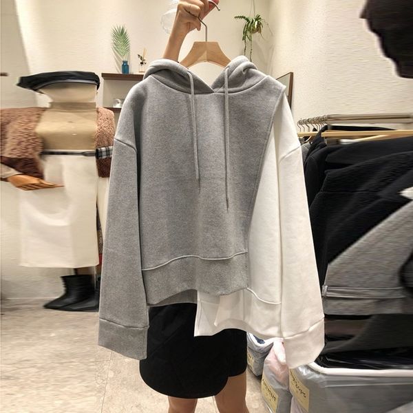 

ywask korean new color spring cele autumn sweater hoodie style irregular 2020 matching hooded pullover sweater women's loose slimming i, Black