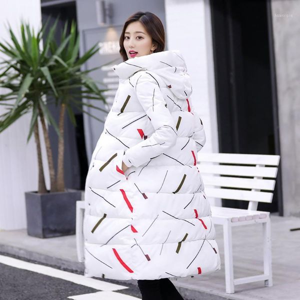 

elegant warm zipper printed parkas women jacket office lady 2020 new fashion stand collar winter hooded long jacket coat1, Black