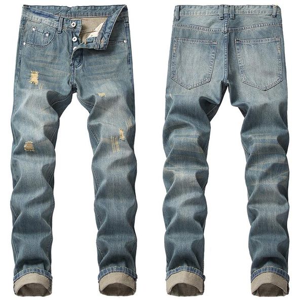 

men's jeans blue pencil pants motorcycle party casual trousers streetwear 2021 denim clothing men open skin skinny