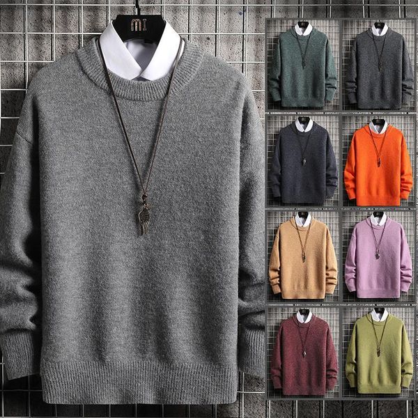 

2020 pullover mens solid color sweater men casual soft warm knitted long sleeve o-neck thickened male fashion sweater knitwear1, White;black
