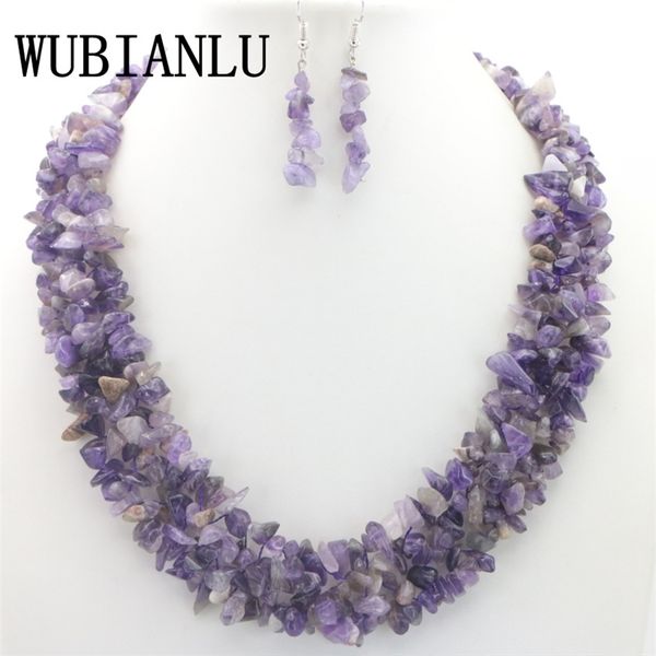 

wubianlu garnet purple crystal fluorite coral necklace earrings suitable women banquet jewelry fashion style 201222, Slivery;crystal
