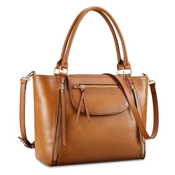 

kattee women genuine leather shoulder bag vintage fashion brown handbag large capacity business female cross body bags