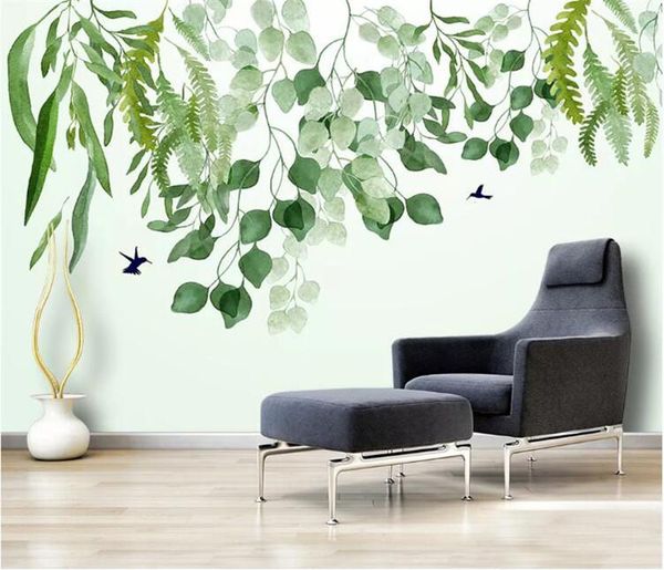 

modern nordic wall paper small fresh green watercolor leaves hand painted hd background papel de parede 3d wallpaper