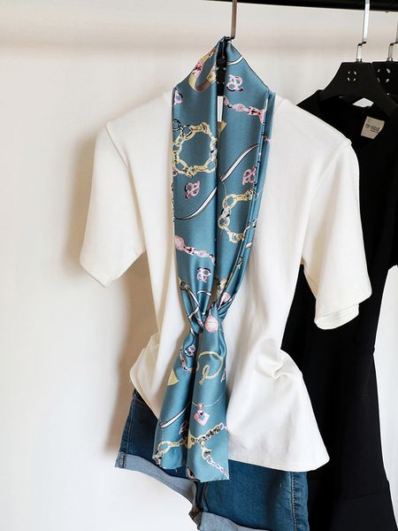 

spring and autumn small women's versatile long foreign style scarves narrow suit professional korean scarf women thin, Blue;gray