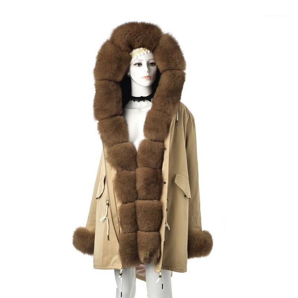 

tatyana furclub new fashion parkas with natural fur collar thick warm coat brown fur jacket luxury casual parka outwear1, Black