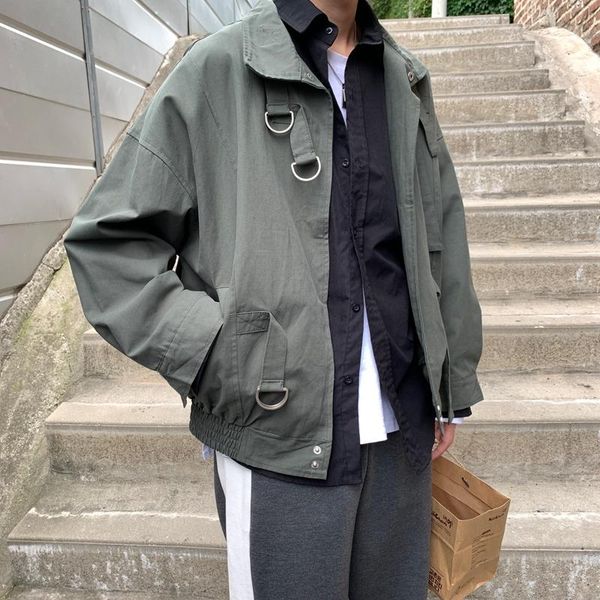 

men's jackets 2021 spring and autumn youth korean solid color student wind jacket fashion casual wild loose shirt army green/khaki, Black;brown
